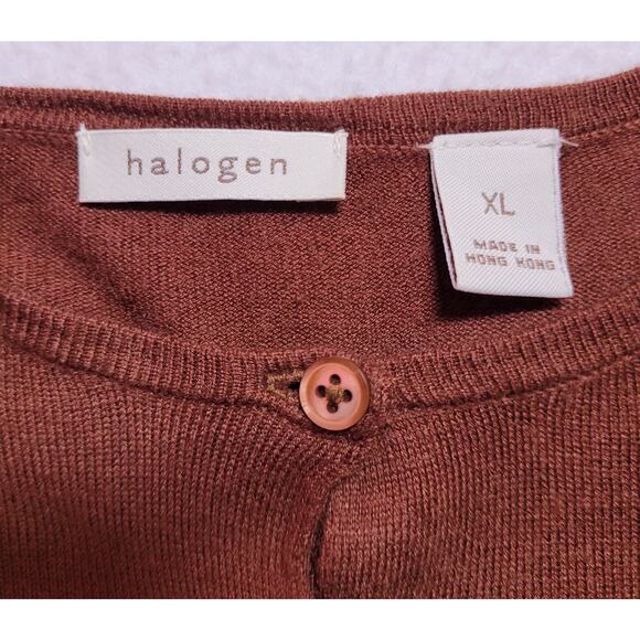 Halogen Crop Sweater XL Cardigan Brown Cashmere Angora Boho Cottage Soft Girl - Picture 7 of 8